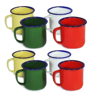 Kit 8 Canecas Esmaltada Colorida Para Café 100 ml Antiga