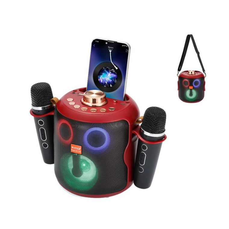 Caixa De Som 15w Karaokê Com Duas Microfones Familia Ktv Portátil