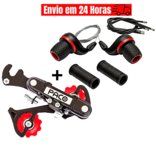 Kit Câmbio Traseiro Bicicleta 6v/7v + Alavanca de Marcha Grip Shift 18v/21v Bike