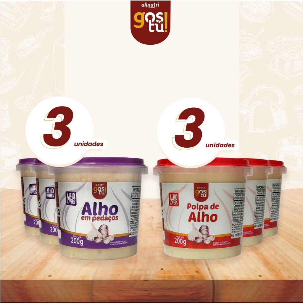 KIT - 3 un Alho Triturado 200g + 3 un Alho Pasta 200g