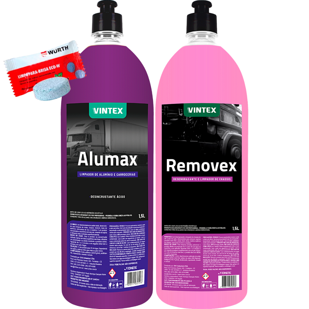 REMOVEX DESENGRAXANTE AUTOMOTIVO + ALUMAX LIMPA ALUMÍNIO CHASSI VINTEX 1,5L