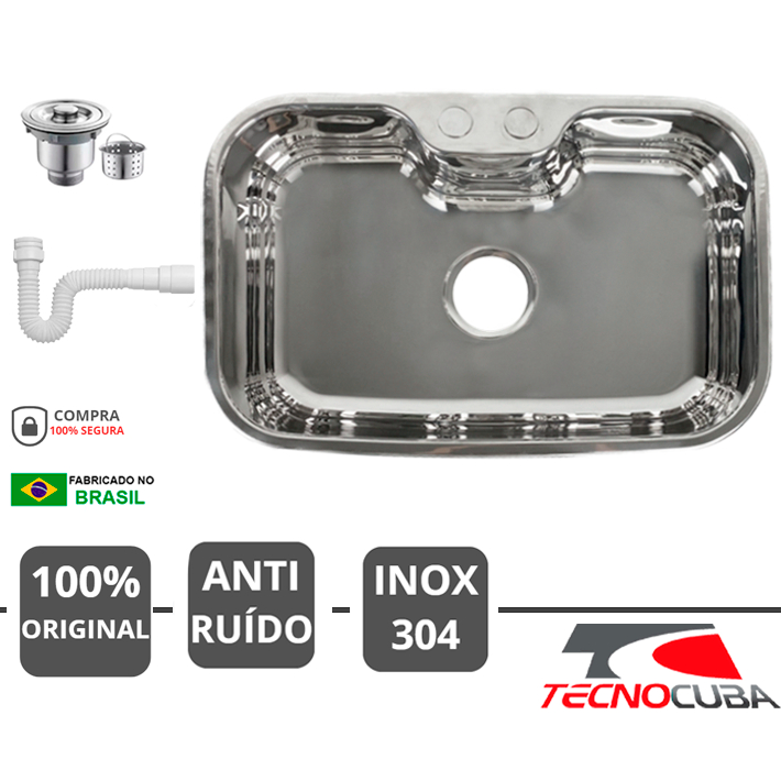 Cuba gourmet 56x35x18 (INOX 304) - BRILHO +sifão + válvula cesto - TECNOCUBA