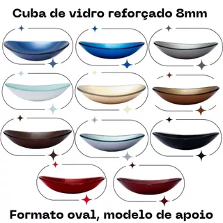 CUBA DE VIDRO OVAL 47X30 CANOA PARA BANHEIROS E LAVABOS - MODELO DE APOIO 8MM