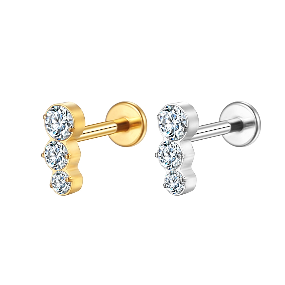 Piercing Labret Aço Cirúgico Pvd Degradê 3 Zircônias
