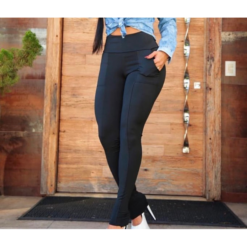 Calça Legging Premium Fake Emita Jeans Black Detalhada Tendencia- - Preto