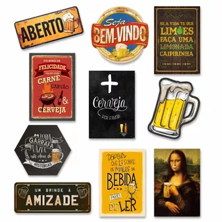 Kit com 10 placa decorativas em mdf - Cerveja Bebidas Churrasco