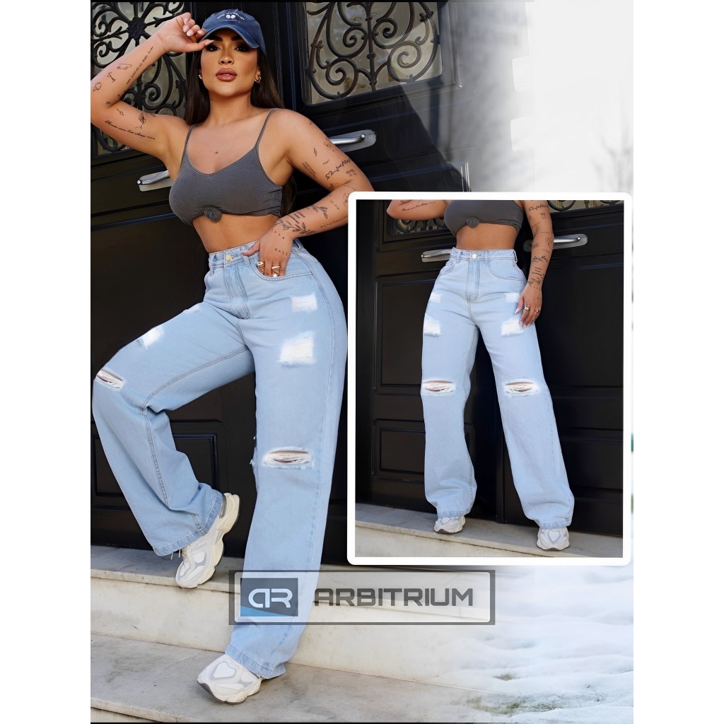 CALÇA JEANS WIDE LEG PANTALONA BOCA LARGA PREMIUM Shopee Brasil