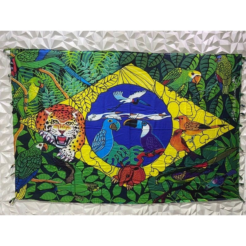 Canga De Praia Saída De Praia Feminina Viscose Bandeira do Brasil Fauna Onça Pintada Animais