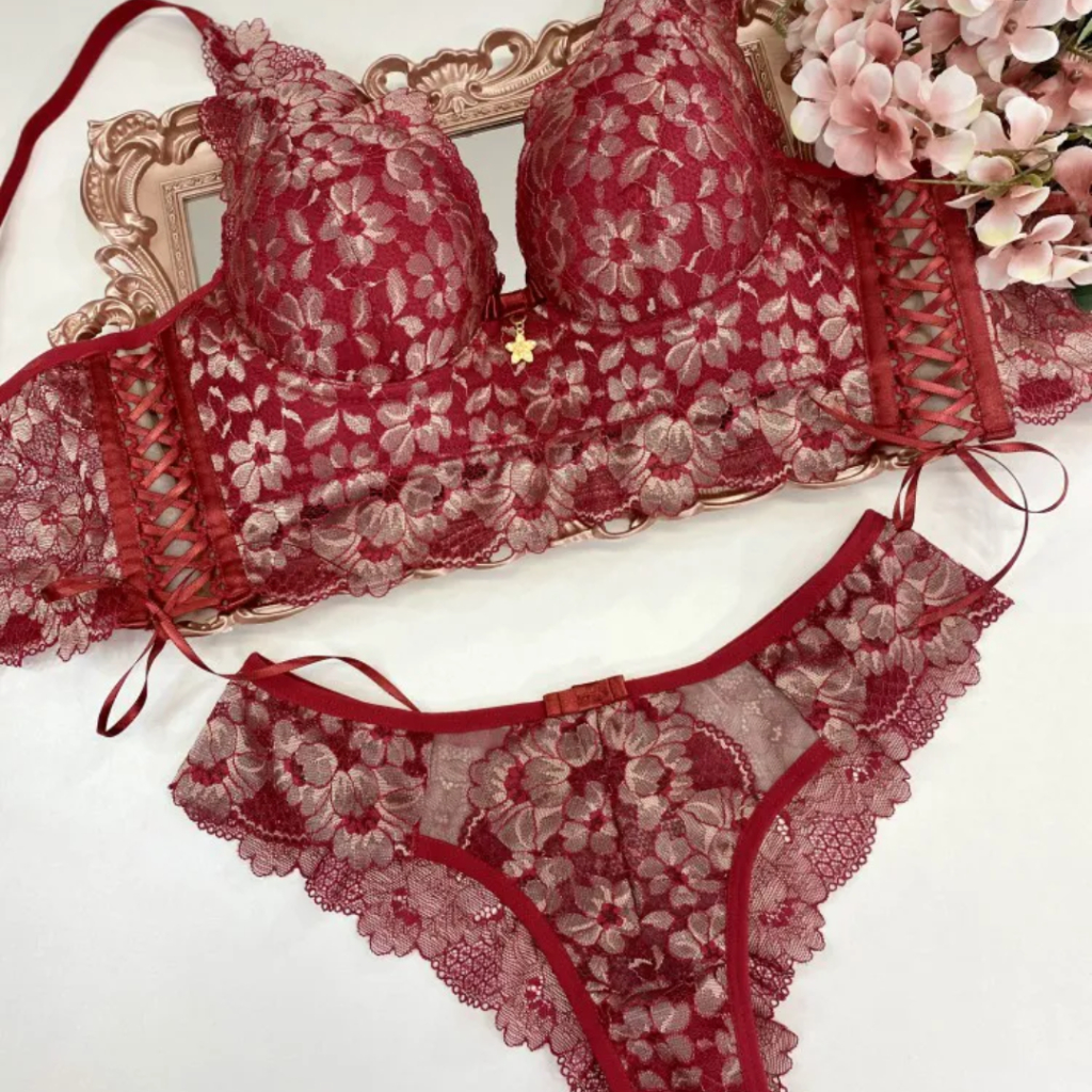 Conjunto Lingerie Sexy Rendado Com Elástico Calcinha Fio Duplo Sensual -  Moda Íntima - Lançamento!