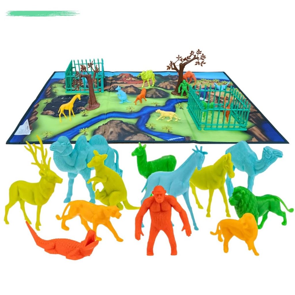 Brinquedo Zoológico com Tapete Grande Animais Cercas e Árvores Infantil ...