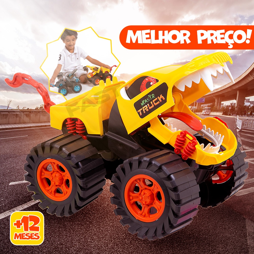 Carrinho Carro de Brinquedo Monster Truck Tiger Hot Wheels Grande Com ...