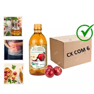 6x Vinagre de Maça Orgânico 5% Acidez (Garrafa Pet) Montes verdes 530ml
