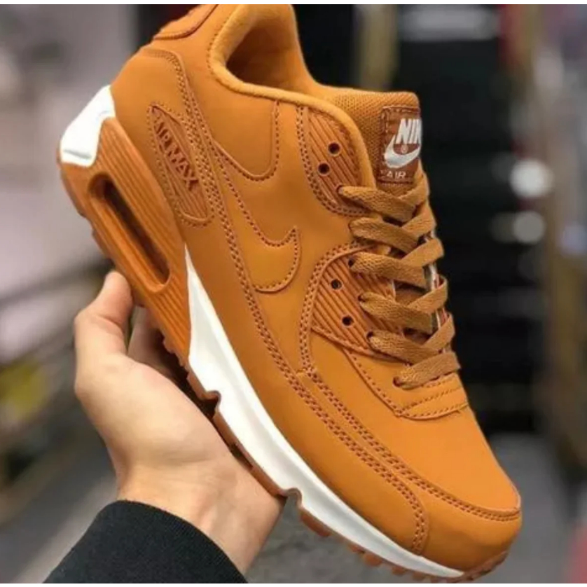 Tênis Air Max 90 Nike Caramelo Femenino & Masculino Cano Baixo Bolha Gel Lançamento - Tênis Nike Air Max 90 Masculino Caramelo, Marrom e Bege Promoção