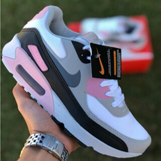 Tênis Nike Air Max 90 - Masculino - Branco, Preto e Rosa - Vai de Tênis