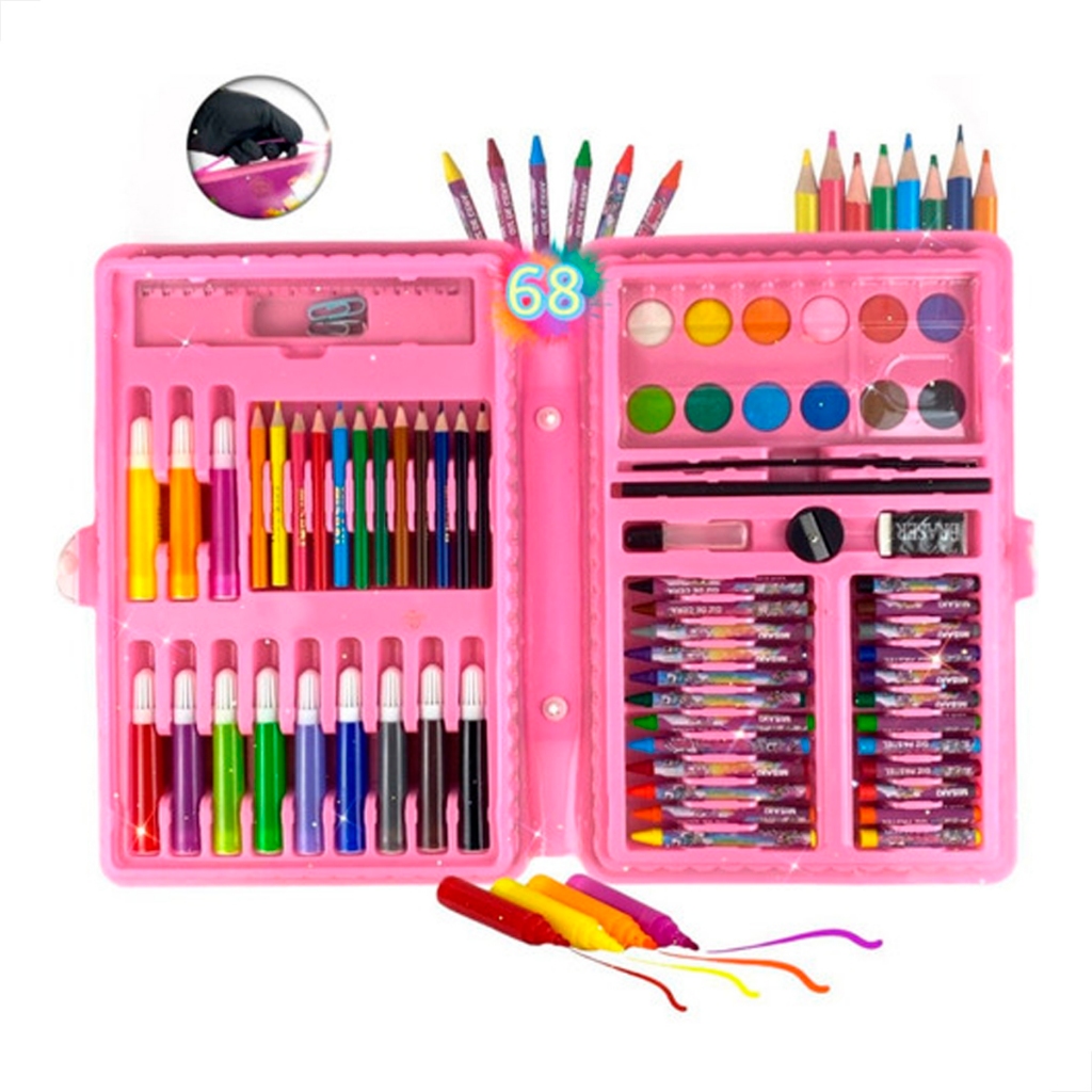 Maleta Escolar de Pintura Infantil 68 Peças Kit Estojo Canetinhas Para ...
