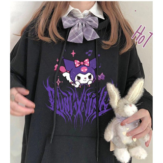Moletom Canguru Com Capuz Feminina Anime Kuromi Fofo Hello Kitty Blusa De Frio Algodão