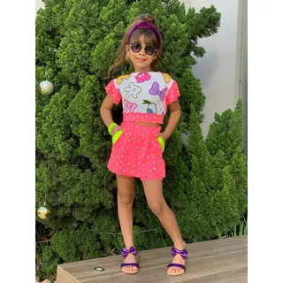 Conjunto Infantil Meninas Blusa e Short Saia Verão