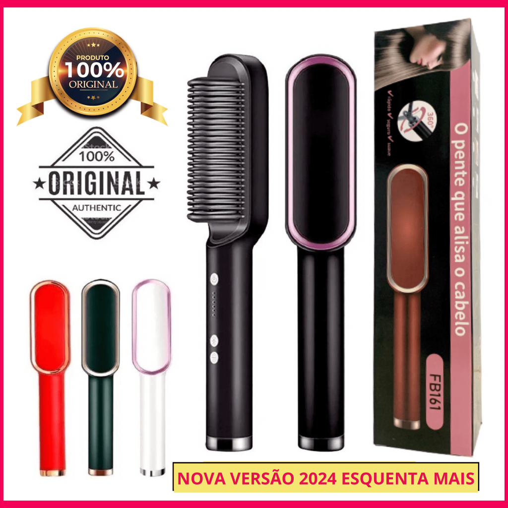 Escova Alisadora Bivolt 5 em 1 - Alisa, Hidrata, Modela, Alinha e Anti-Frizz