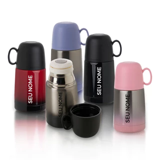 Mini Garrafa Personalizada Térmica de Café 250ml Colorida com Nome Frase Logo