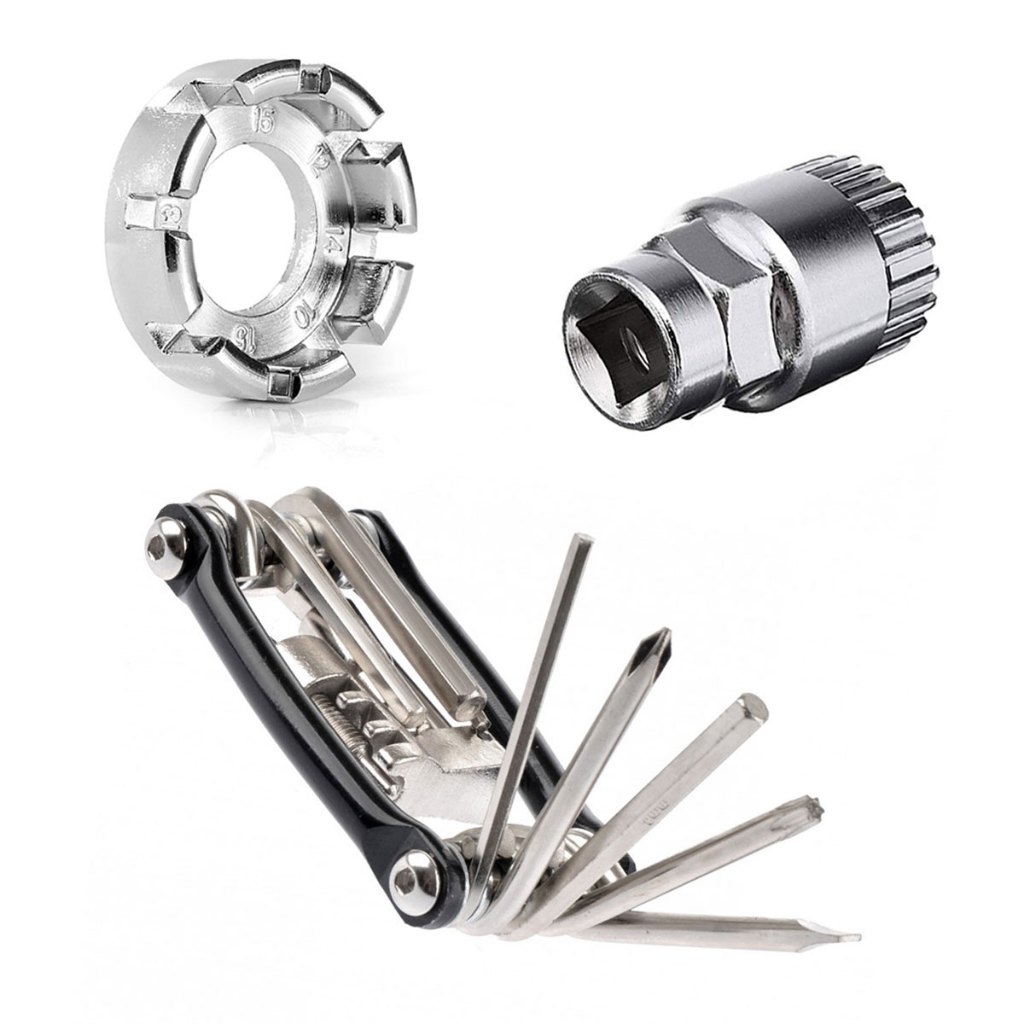 Chave Multiuso 12 Funções Extrator Saca Colocar Pino Corrente De Bike + Extrator De Movimento Central Selado Chave cromada Para Bike Mtb Cromada + Chave De Raio Kenli 8 Medidas Alinhamento Aro Bicicleta Ciclismo