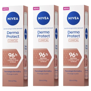 Kit com 03un Desodorante Nivea Clinical Derma Protect Feminino Aerosol Antitranspirante 150ml