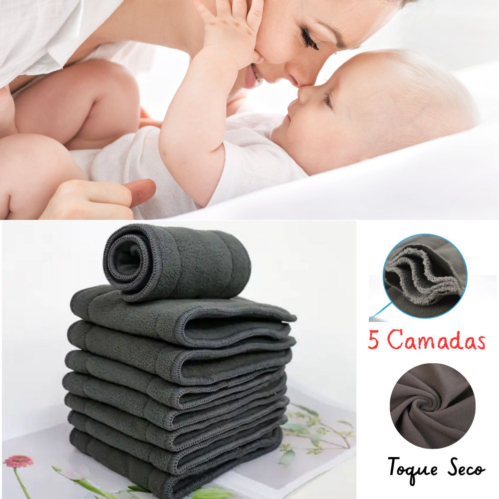 5 Absorvente 5 Camadas De Carvão de Bambu Toque Seco Para Fraldas Ecológica Antibacteriano Reutilizável