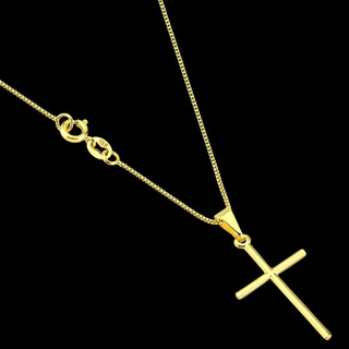 Corrente Veneziana + Pingente Cruz Palito Banhados a ouro 18k Prata925 Cordão Masculino e Crucifixo