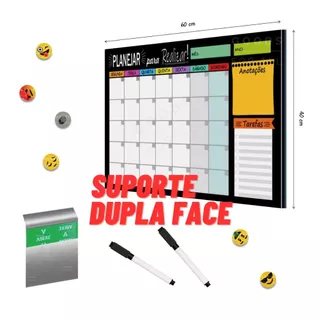 Quadro Lousa Planner Semanal Mensal Kit Completo Com Suporte