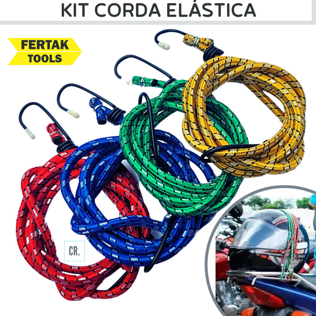 Corda Elástica Para Pagageiro Cordas de 1,20mt, 1,50mt ou 2,00mt P/ Moto ou Bike Resistente Estique Multiuso Fertak.