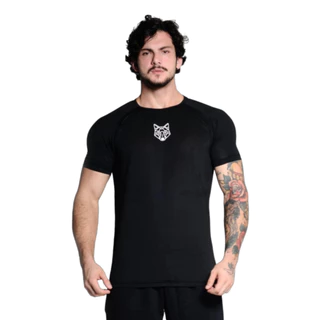 Camiseta Dry Fit Lobo Geometrico Preto Alpha Co