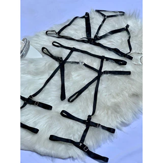 Conjunto Calcinha Sutiã Cinta Liga Gargantilha Lingerie Sexy feminino Fio Dental Luxo Aberta Transparente
