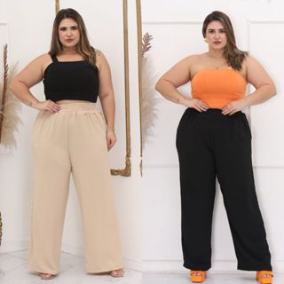 Calça feminina pantalona plus size duna lastex na cintura elegante - Filó  Modas - Calça Feminina - Magazine Luiza