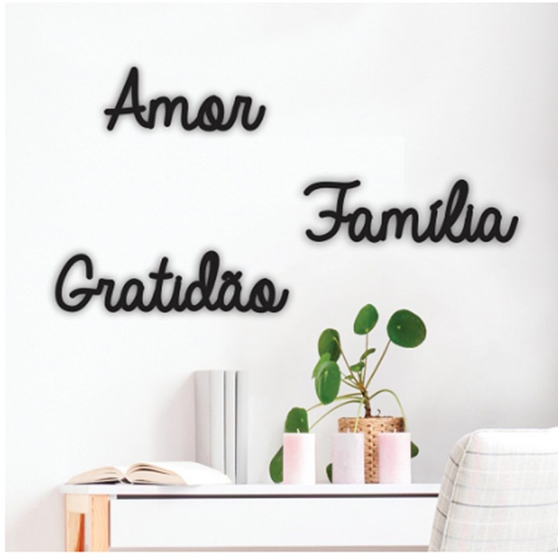 Kit 3 palavras Gratidão Família Amor Decorativo Para Parede Enfeite Quarto Sala Cozinha Decoração