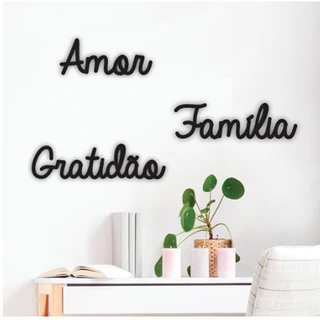 Kit 3 palavras Gratidão Família Amor Decorativo Para Parede Enfeite Quarto Sala Cozinha Decoração