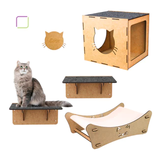 Playground para Gatos Kit 4 Peças Com Nicho Cama e Prateleiras Brinquedo de Gato Mdf 4mm Reforçado