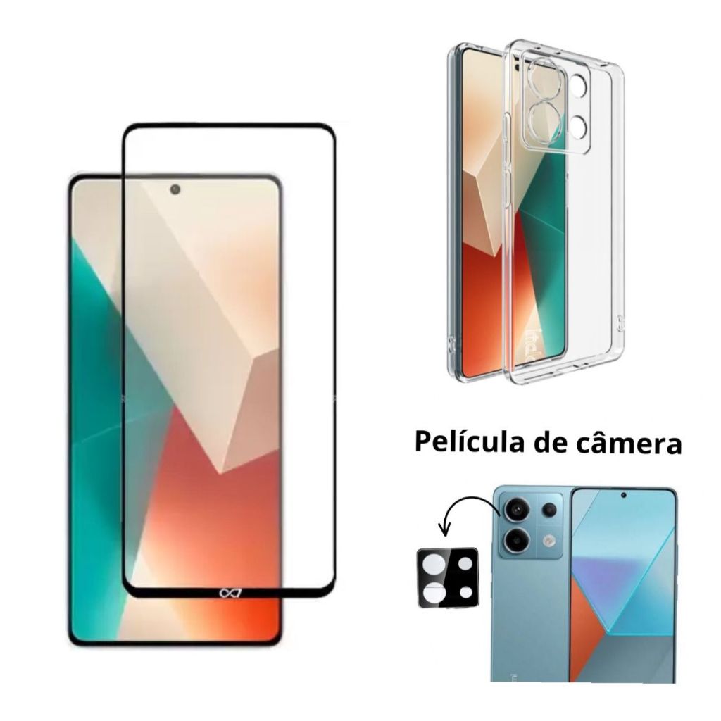 Kit Combo 3x1 Xiaomi Redmi Note 13 Pro 5g Película Vidro 3d Capa