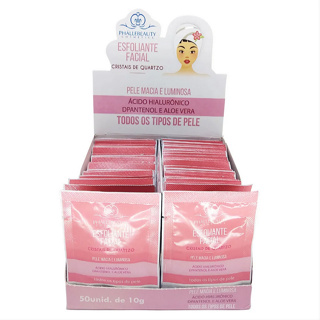 Esfoliante Facial Cristais De Quartzo em Sachê Box 50 Unidades Ácido Hialuronico Dpantenol Aloe Vera PH0542 10g