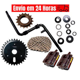 Kit Infantil Pé de Vela para Bike Aro 16 Pedivela Monobloco + Coroa 32D + Pedal Mirim + Corrente Grossa + Catraca 16D + Movimento Central 45mm Esferado Preto