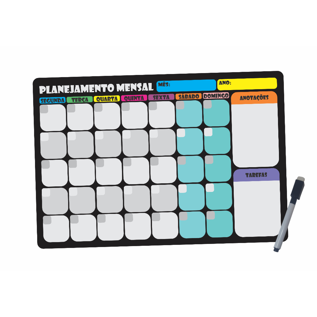 Planner Mensal Lousa Magnetica para Recados Anotações Tarefas Acompanha Caneta com ímã