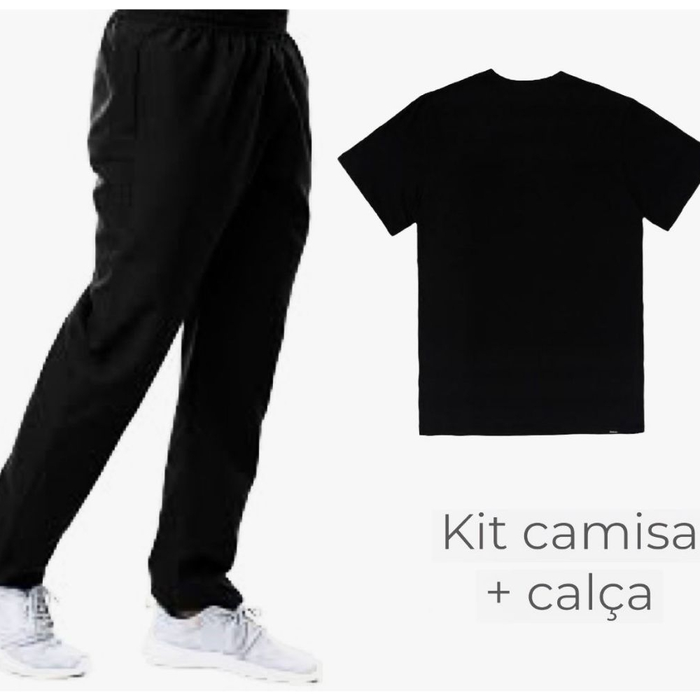 Kit Calca PRETA e Camisa Poliester Manga Curta