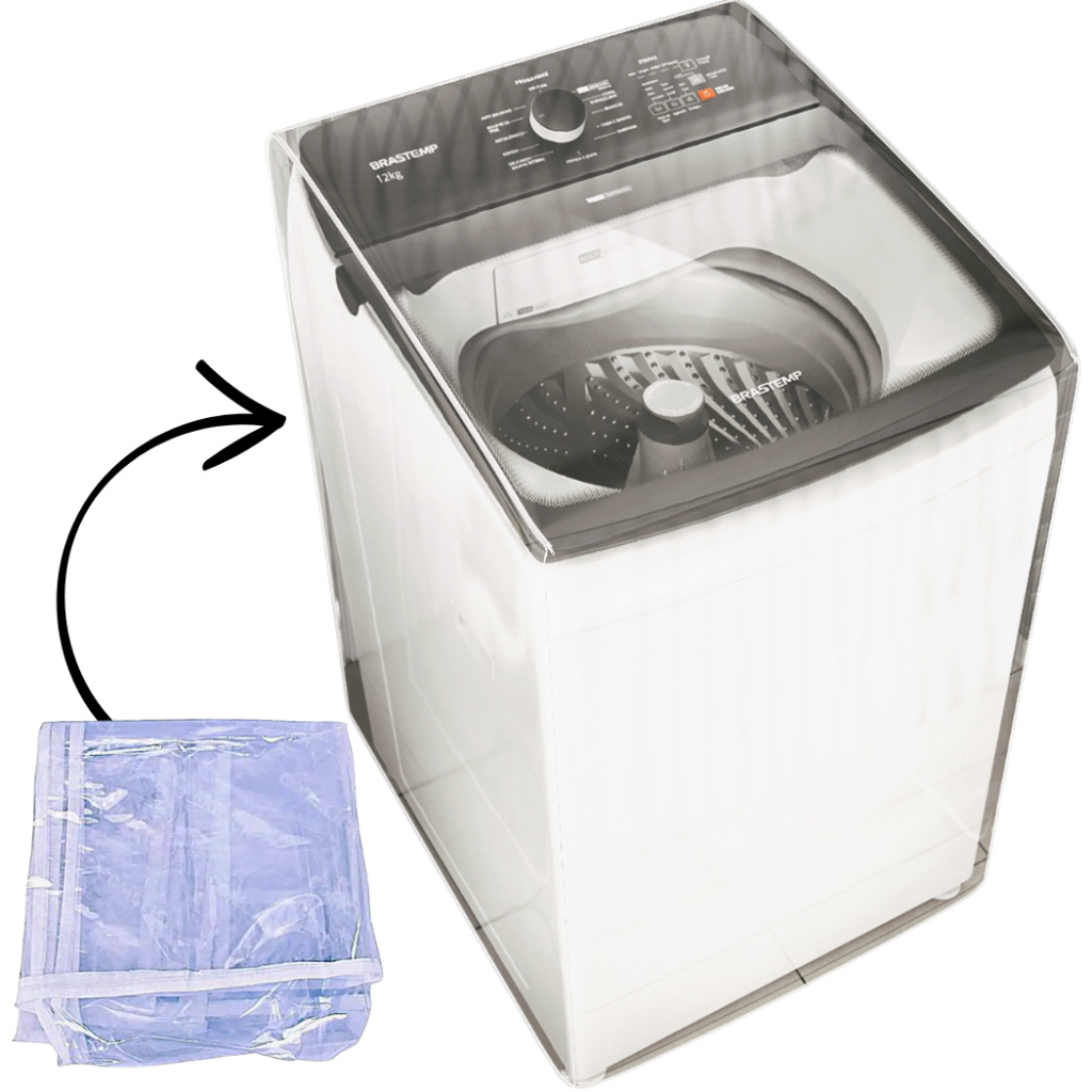 Capa Para Máquina De Lavar Roupas Com Abertura Superior Pvc Transparente LG, ELECTROLUX, BRASTEMP, CONSUL, CONTINENTAL, SAMSUNG, 10KG,11KG, 12KG, 13KG, 14KG, 15 KG, 16KG, 17KG