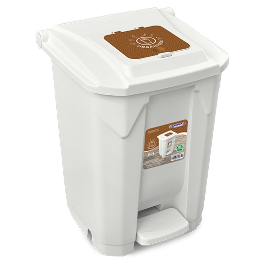 Lixeira 60 Litros Branca Com Roda, Pedal E Tampa Click Orgânicos E Recicláveis TOY