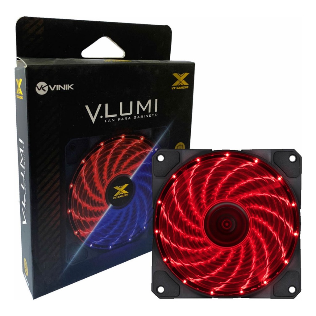 Cooler Fan Ventoinha 120mm 12cm P/ Gabinete C/ 15 Led Vermelho Vinik VLUMI15R