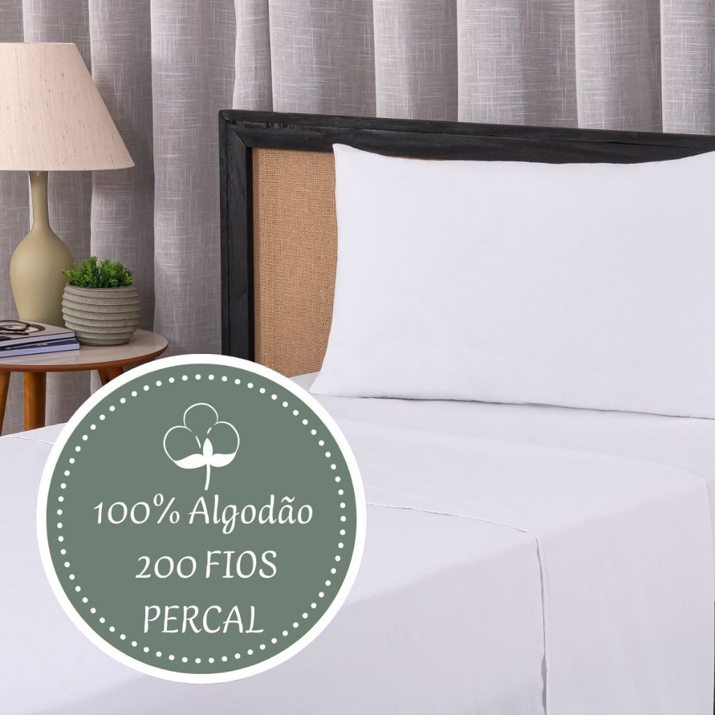 Lençol Solteiro com elastico Algodão Percal 200 Fios com fronha 2 Peças Cores Clean Suave Decoração Quarto