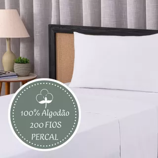 Lençol Solteiro com elastico Algodão Percal 200 Fios com fronha 2 Peças Cores Clean Suave Decoração Quarto