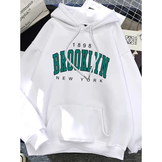 Moletom Moda Feminina Canguru Com Capuz Casual Estampa Brooklyn Blusa Confort