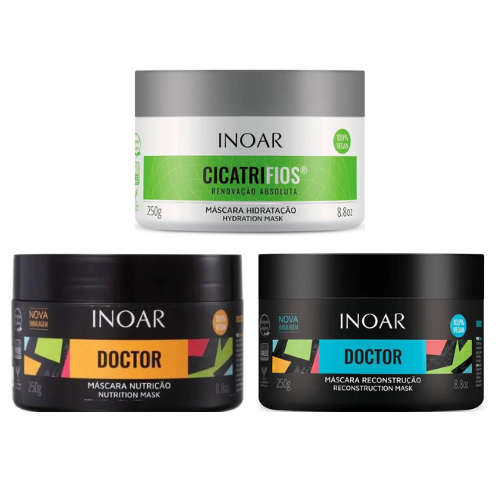 INOAR KIT CRONOGRAMA MÁSC CICATRIFIOS+DOCTOR NUTRICÃO+DOCTOR RECONSTRUÇÃO 3X250G