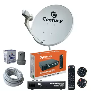 Kit Antena Parabólica Century 60cm Banda KU Com Midiabox SE, Lnbf Ku