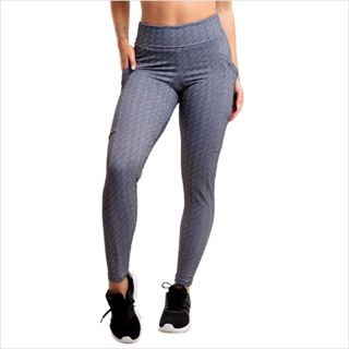 Calça Legging Feminina Academia Poliéster Cós Alto Com Bolso Fitness