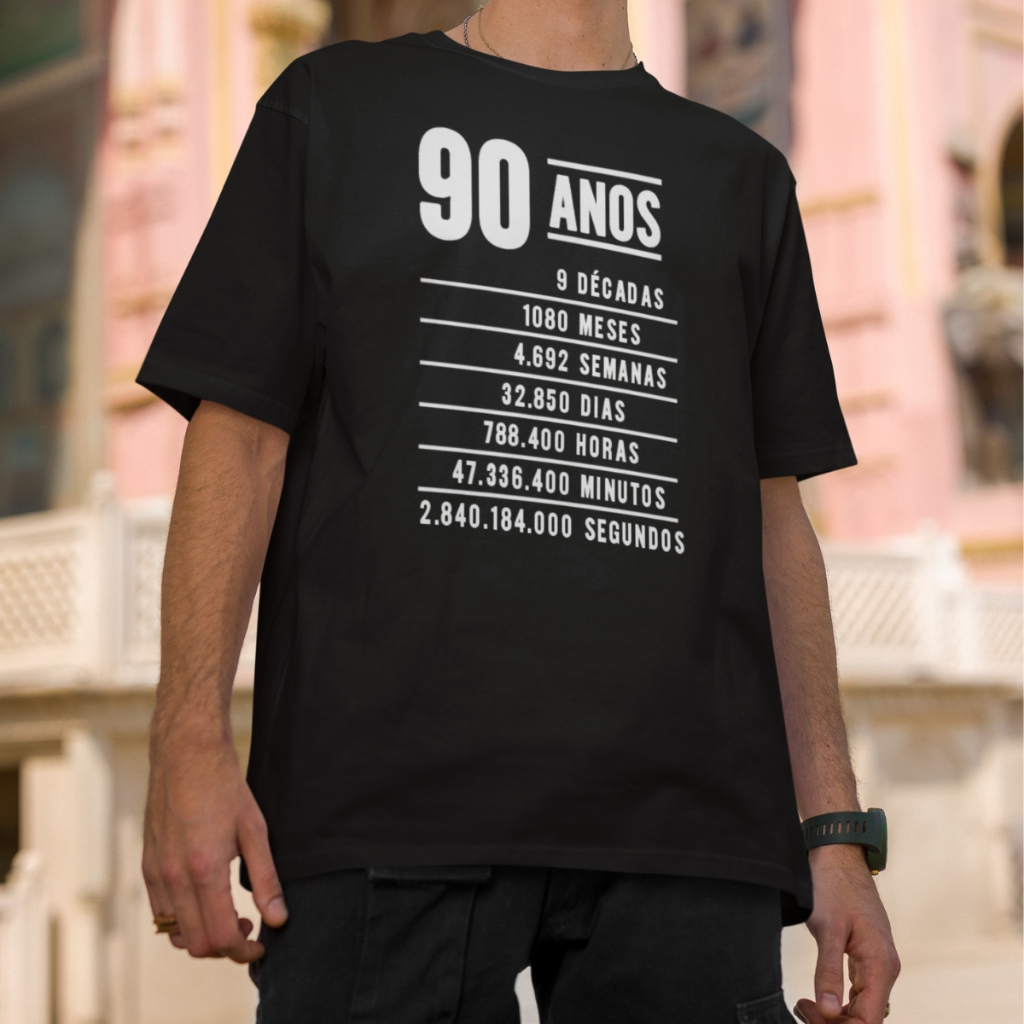 Camiseta Camisa Aniversario Presente Parabéns 90 anos Descrição